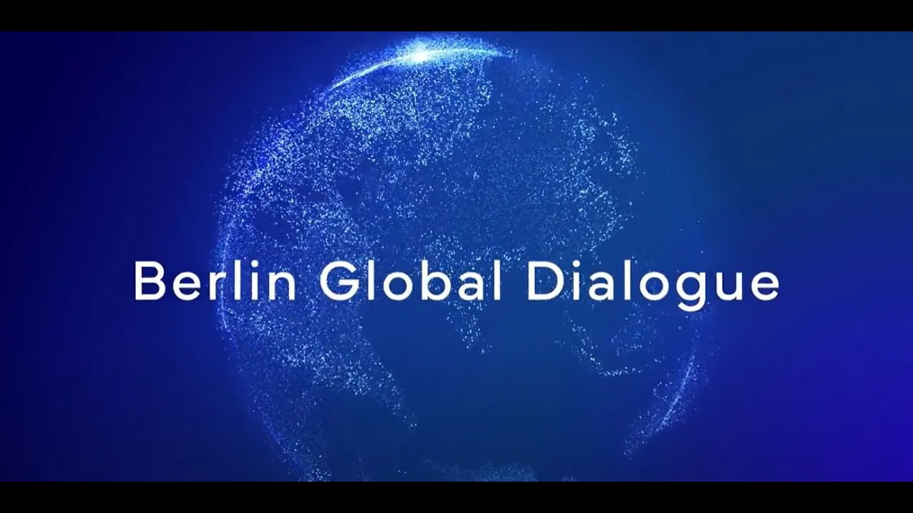 Image of globe with title, Berlin Global Dialogue over it.
