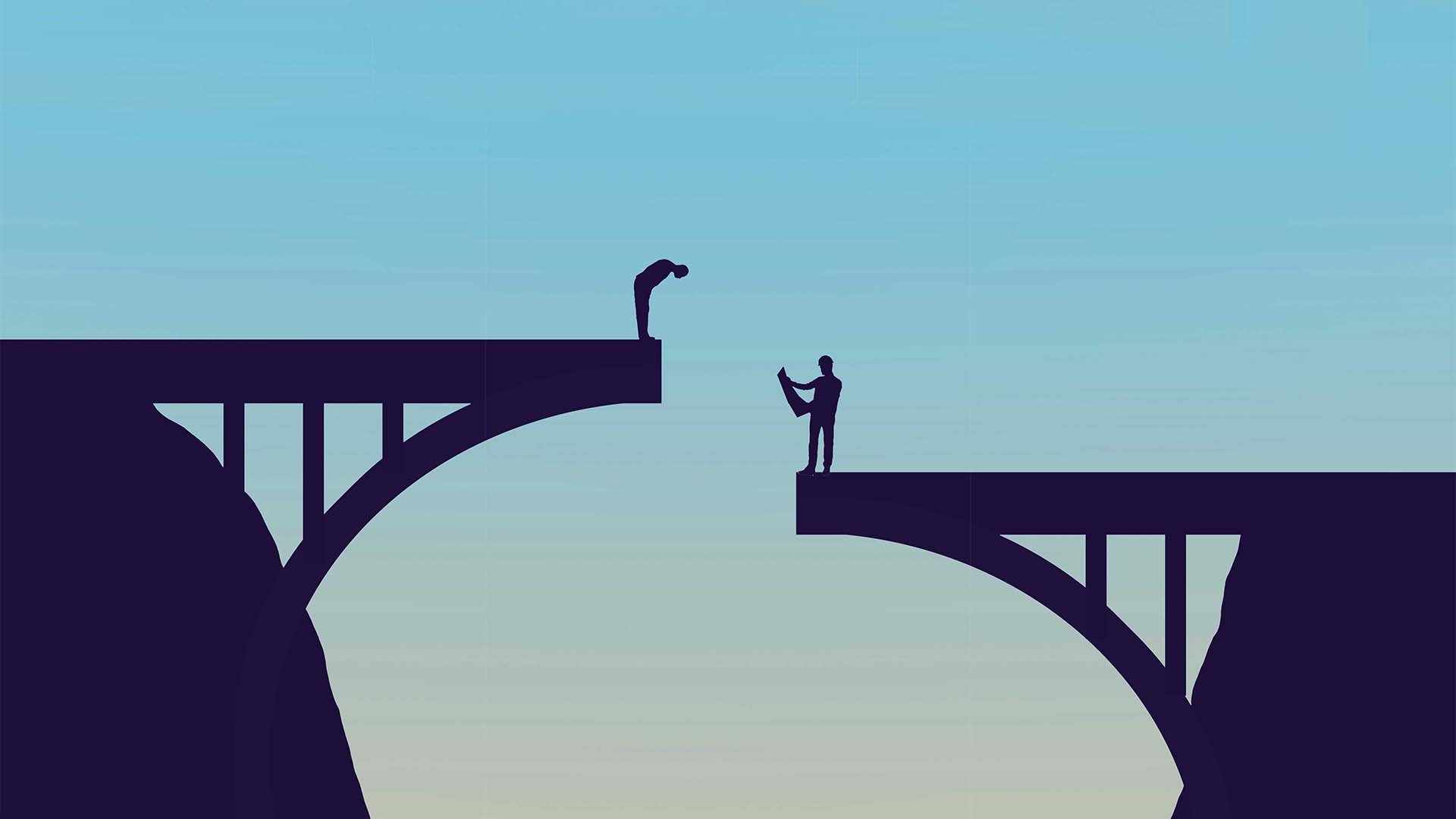 two men standing on a misaligned bridge error management