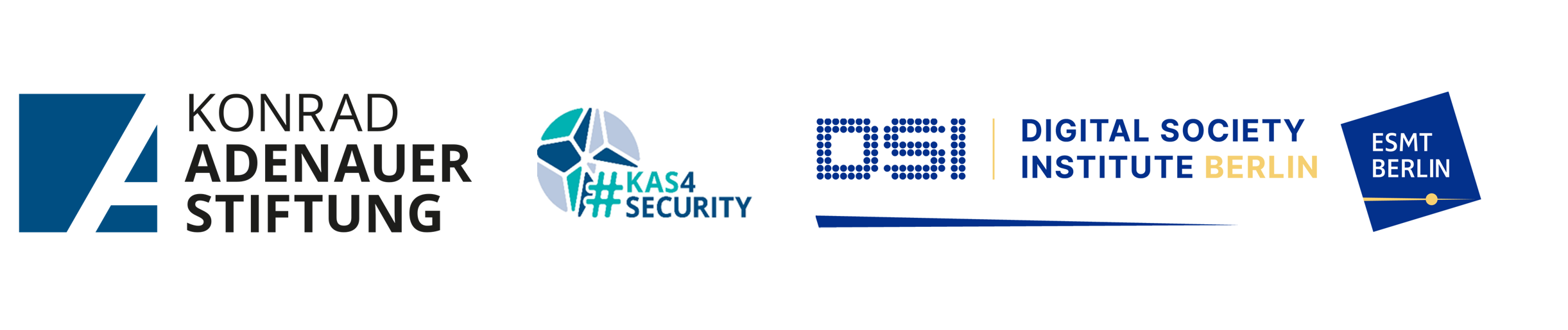 Logos of Konrad Adenauer Stiftung, #KAS4Security and the Digital Society Institute (DSI) at ESMT Berlin