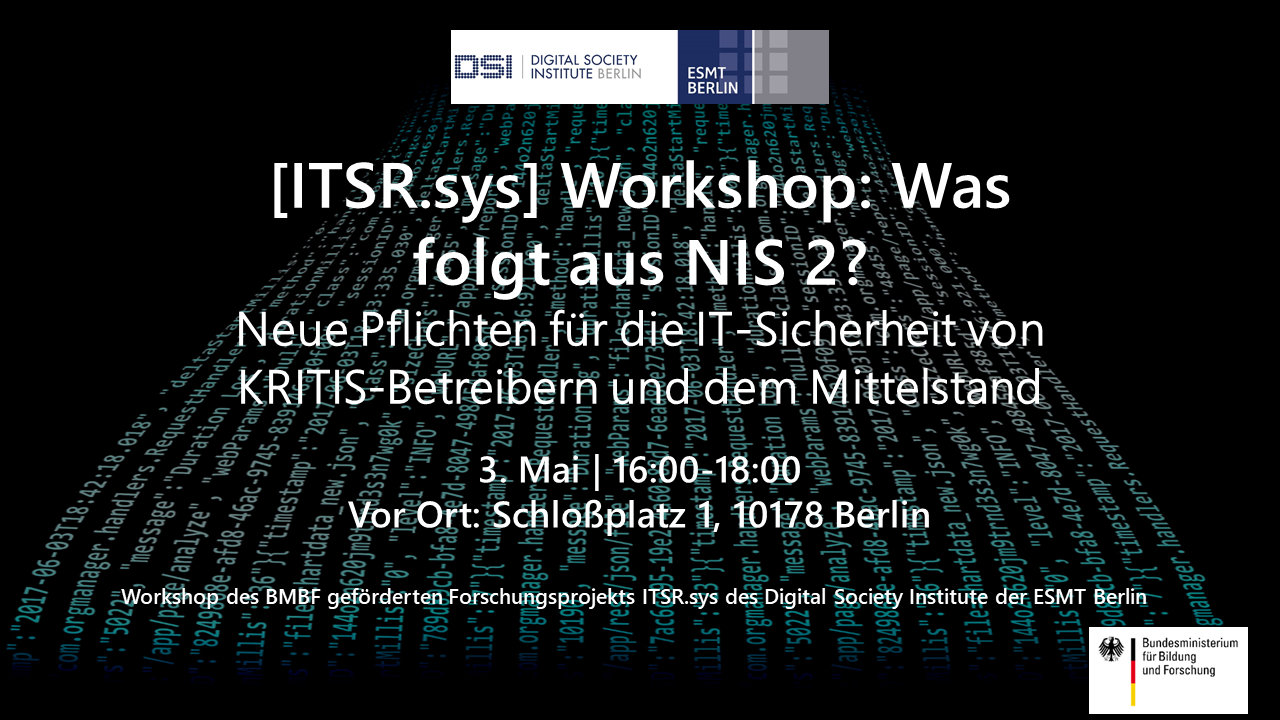 [ITSR.sys] Workshop: Was folgt aus NIS 2? Neue Pflichten für die IT-Sicherheit von KRITIS-Betreibern und dem Mittelstand