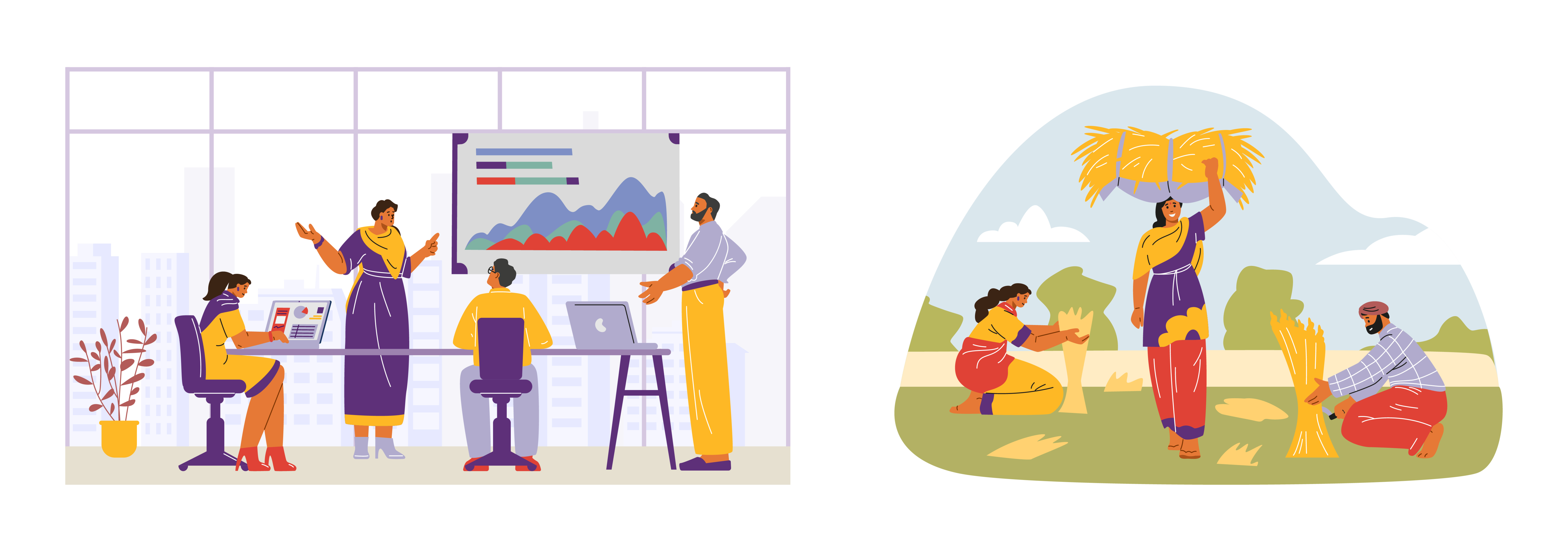 Illustration of office professionals giving a presentation