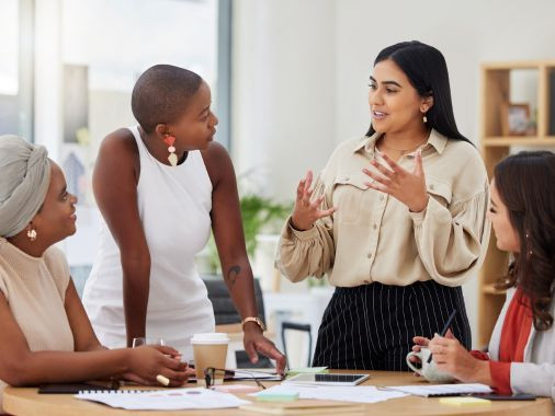 A diverse group of women talking