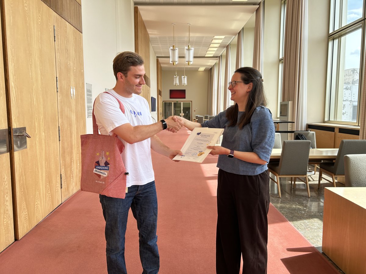 Christoph Beicker, MAAI student with Anna Frankowska, head of international office at ESMT. Chritoph is ESMT's nomination for the DAAD #OneInAMillion Erasmus+ program campagin.
