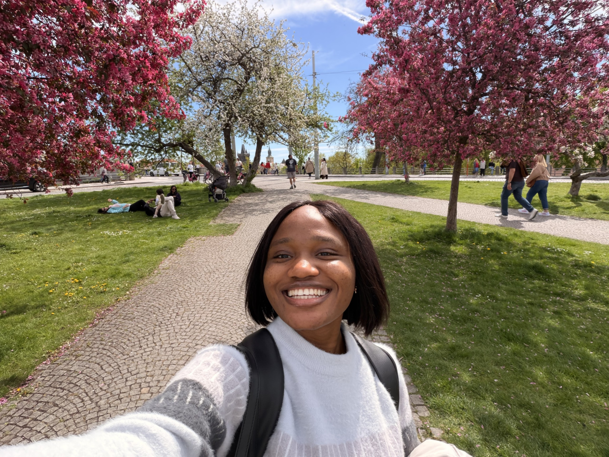 ESMT Master in Global Management Student Morade Adeniji enjoying the cherry blossoms in Berlin