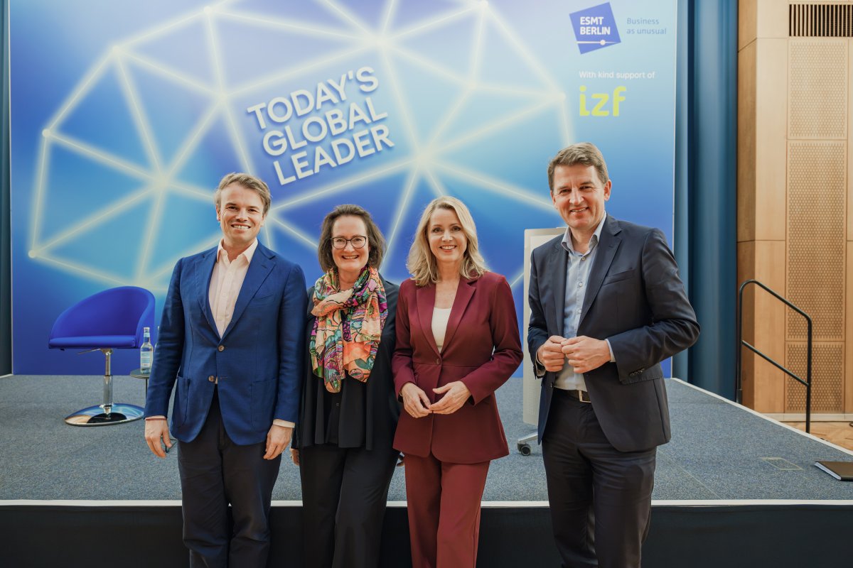 Franz von Metzler (Bankhaus Metzler); Claudia Horner (izf); Astrid Frohloff (independent); Jörg Rocholl (ESMT) at Today’s Global Leader, ESMT Berlin, October 13, 2026