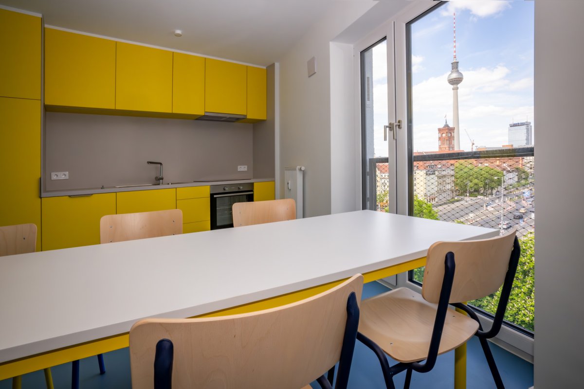 Shared kitchen with view in ESMT's student accommodation