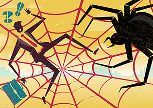 Businessman caught in a Spiders Web