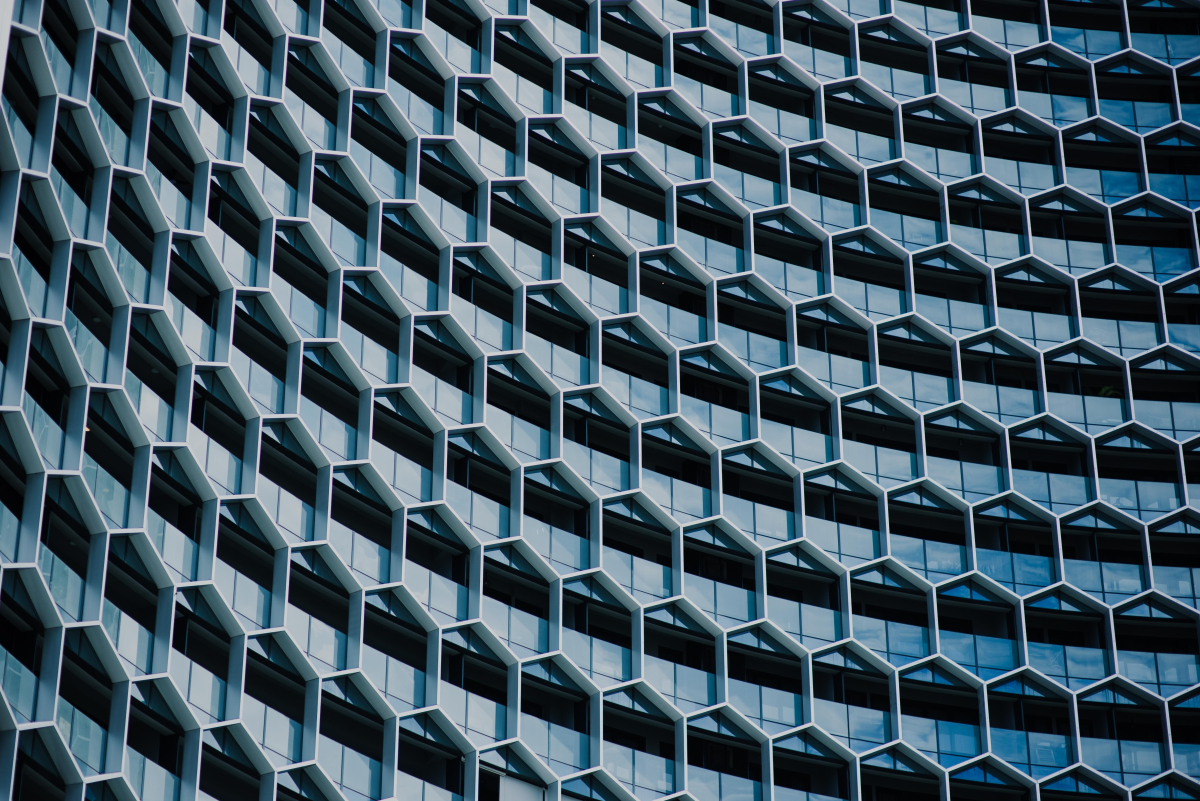 building facade in curved beehive design
