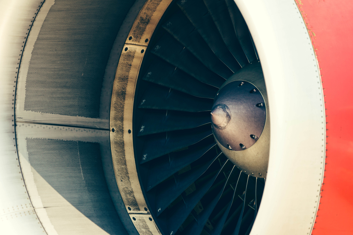 close up of plane engine