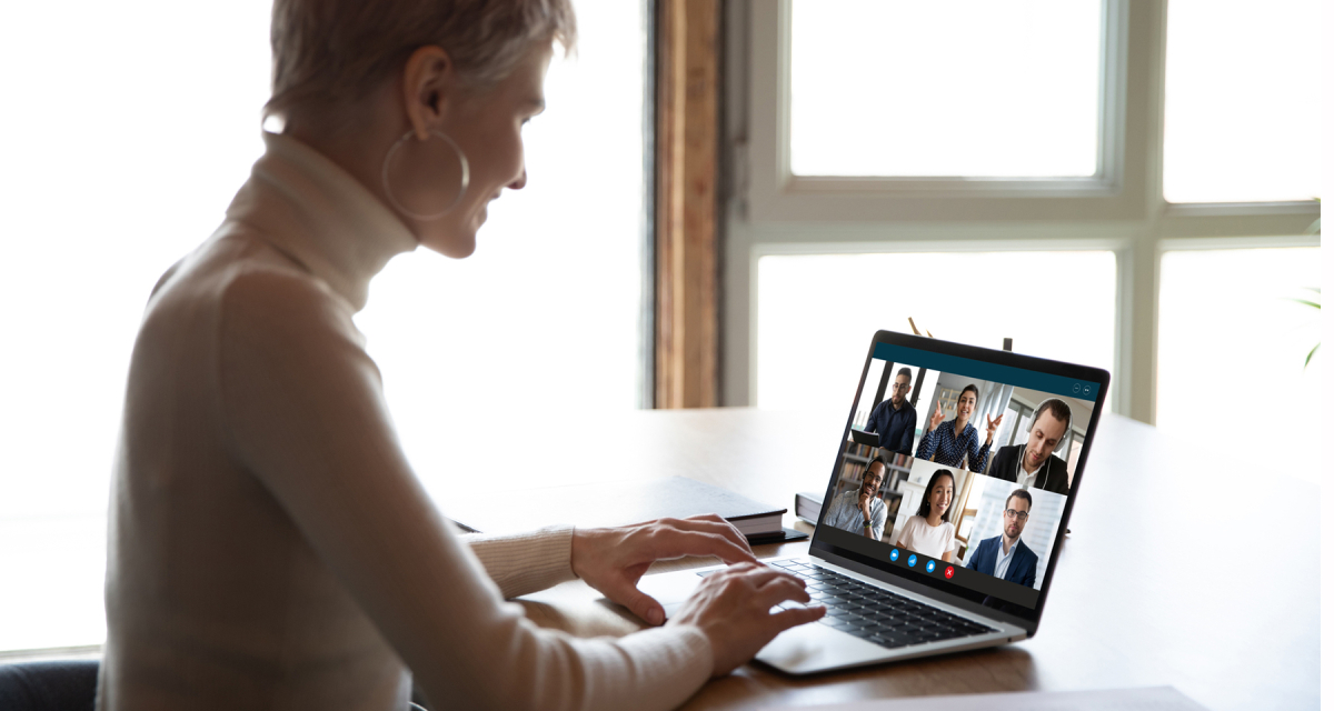 woman working remotely from home on video call