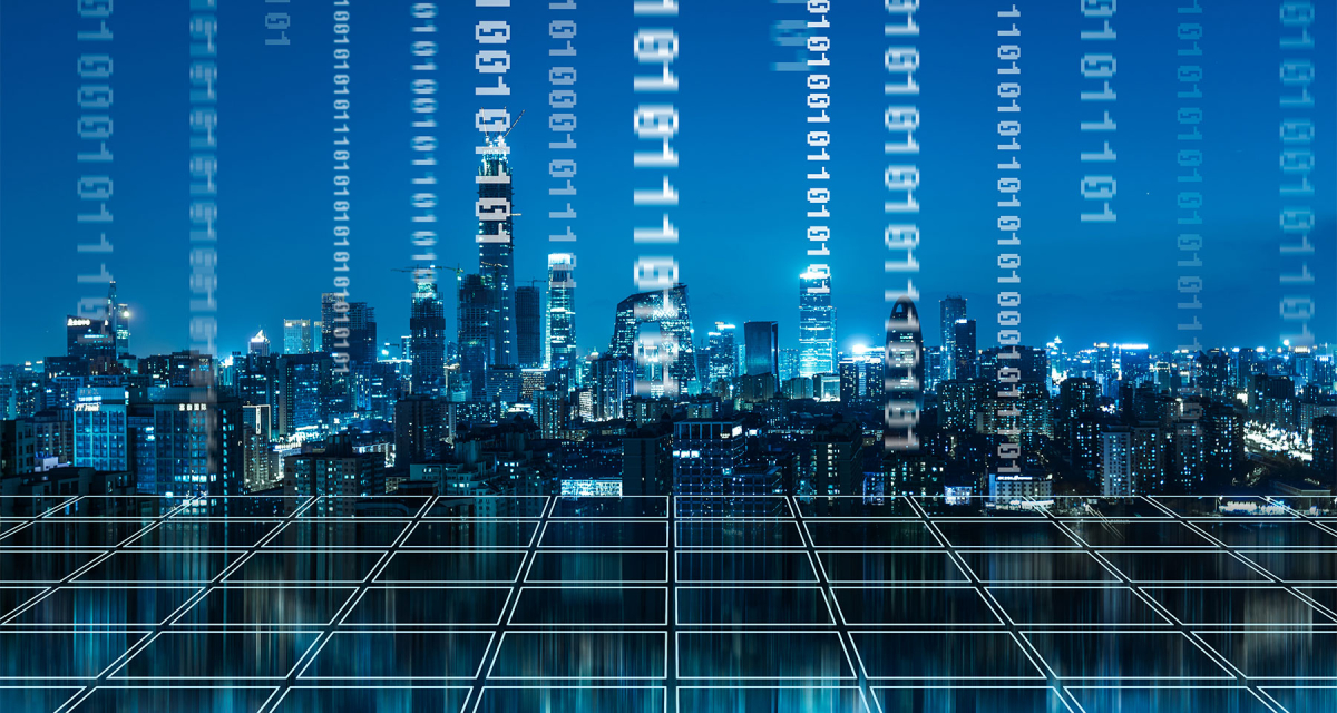 Beijing skyline with digital element 
