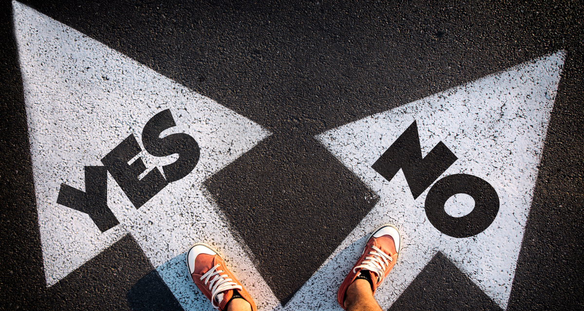 Arrow with yes pointing left and arrow with no pointing right
