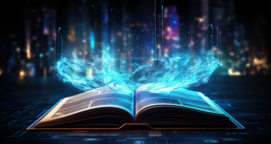 Open book with stardust coming out of it