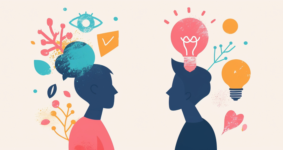 Two people discuss their ideas