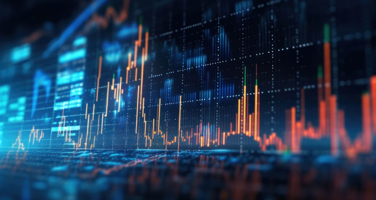 Graph chart showing analytics on blue background