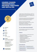 This is a brochure cover for the Leading Change: Veränderungsprozesse verstehen und gestalten