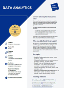 This is a brochure cover for the Data Analytics program