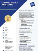 This is a brochure cover for the Leading People and Teams program