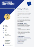 This is a brochure cover for the Mastering Negotiations program