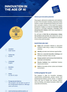 This is a brochure cover for the Innovation in the Age of AI program