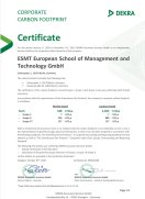 DEKRA Corporate Carbon Footprint certificate for ESMT European School of Management and Technology GmbH for 2025.