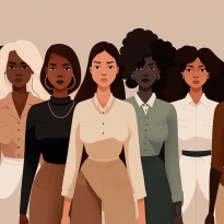 illustration of a group of seven women of color entrepreneurs facing the viewer