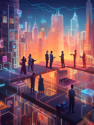 Business professionals collaborating using AI tools to analyze data, exemplifying skills taught in ESMT's AI Certificate program