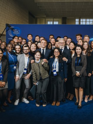 Berlin Global Dialogue 2024: Young voices participants meeting with French President Emmanuel Macron