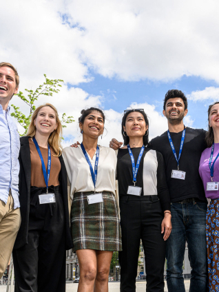 Group of ESMT MBA students in front of the ESMT building in Berlin, Germany.