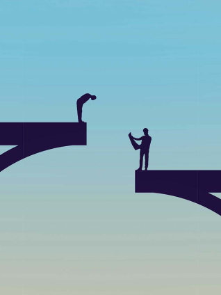 two men standing on a misaligned bridge error management