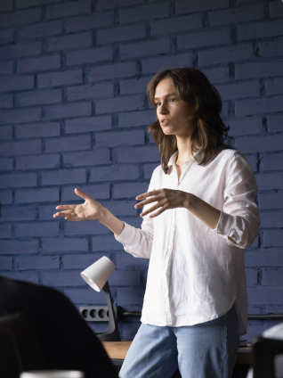 young woman in front of the audience