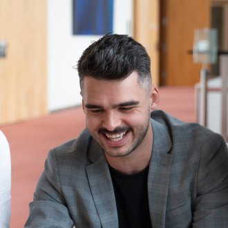 Part-time MBA student Murilo Strongoli on campus