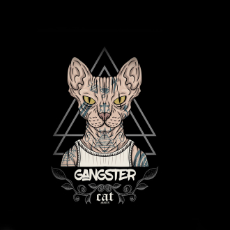 Sphynx cat with tattoos and the text gangster