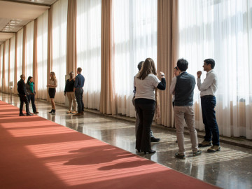 MBA candid group shot in the hall