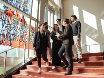 MBA students on the staircase