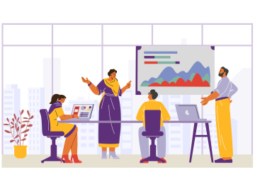 Illustration of office professionals giving a presentation