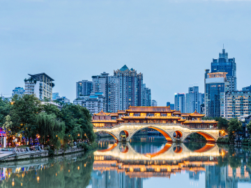 Night view of Anshun Bridge, Chengdu, Sichuan, China