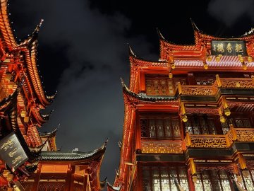 A night shot of Shanghai's temples by Elise Most