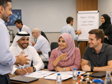 group of people sitting around a table in a workshop format