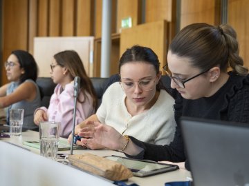 A small group of master's students studying hard at ESMT Berlin