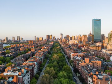 Aerial shot of the Commonwealth Avenue Mall in Boston, Mass