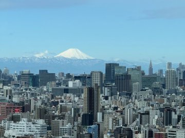 Image of downtown Tokyo with Mt Fuji visible