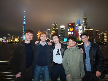 The team of master's students celebrating in Shanghai after winning the Global Corporate Consulting Project 2026 at ZIBS