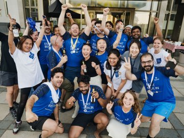ESMT Berlin Full-time MBA students celebrating after winning medals at the ESMT Olympics