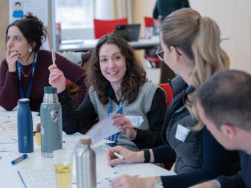 The ESMT Berlin Part-time MBA students networking during an in-person residency on the ESMT campus