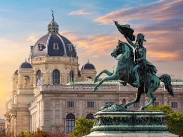 Heldenplatz square in Vienna, Austria, with the equestrian statue of Archduke Charles in the foreground