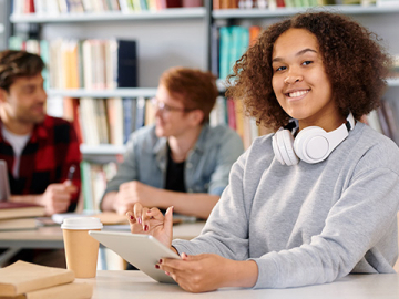 Student in library