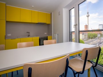 Shared kitchen with view in ESMT's student accommodation