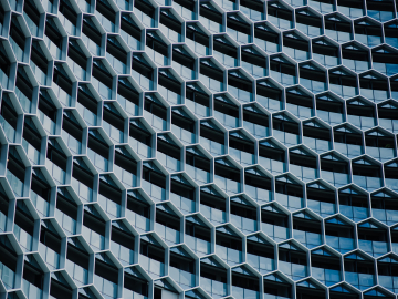 building facade in curved beehive design