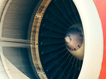 close up of plane engine